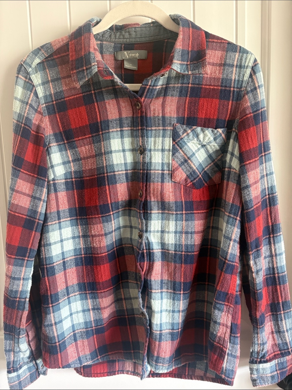 Natural Reflections Red, Navy & White Plaid Button-Down Shirt